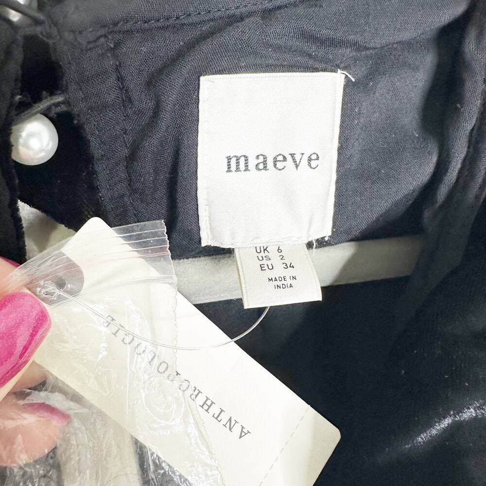 Anthropologie Maeve Black Velvet Embellished Mini Dress Size 2 NEW - Picture 7 of 10